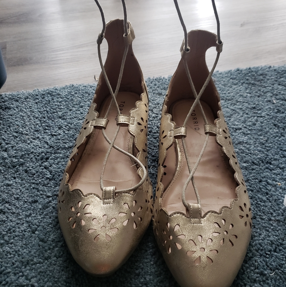 Gold Torrid lace up flats